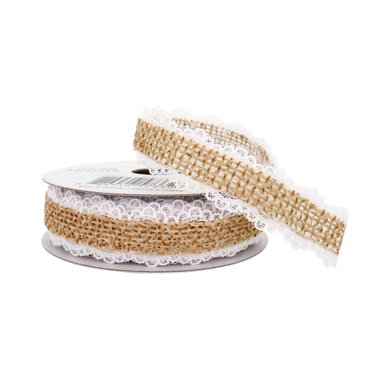 12 Pack: 3/4" x 5yd. Faux Burlap with Lace Edging Ribbon by Celebrate It® Classic